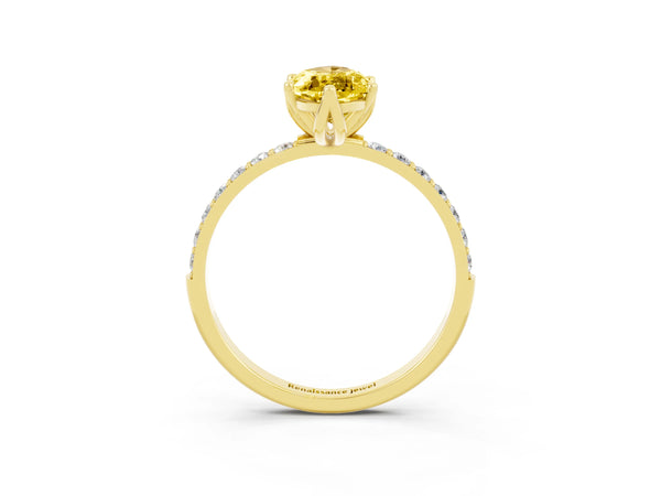 Yellow gold Marquise Cut Yellow Sapphire Solitaire Engagement Ring with Round  Pavé Band and Prong Setting