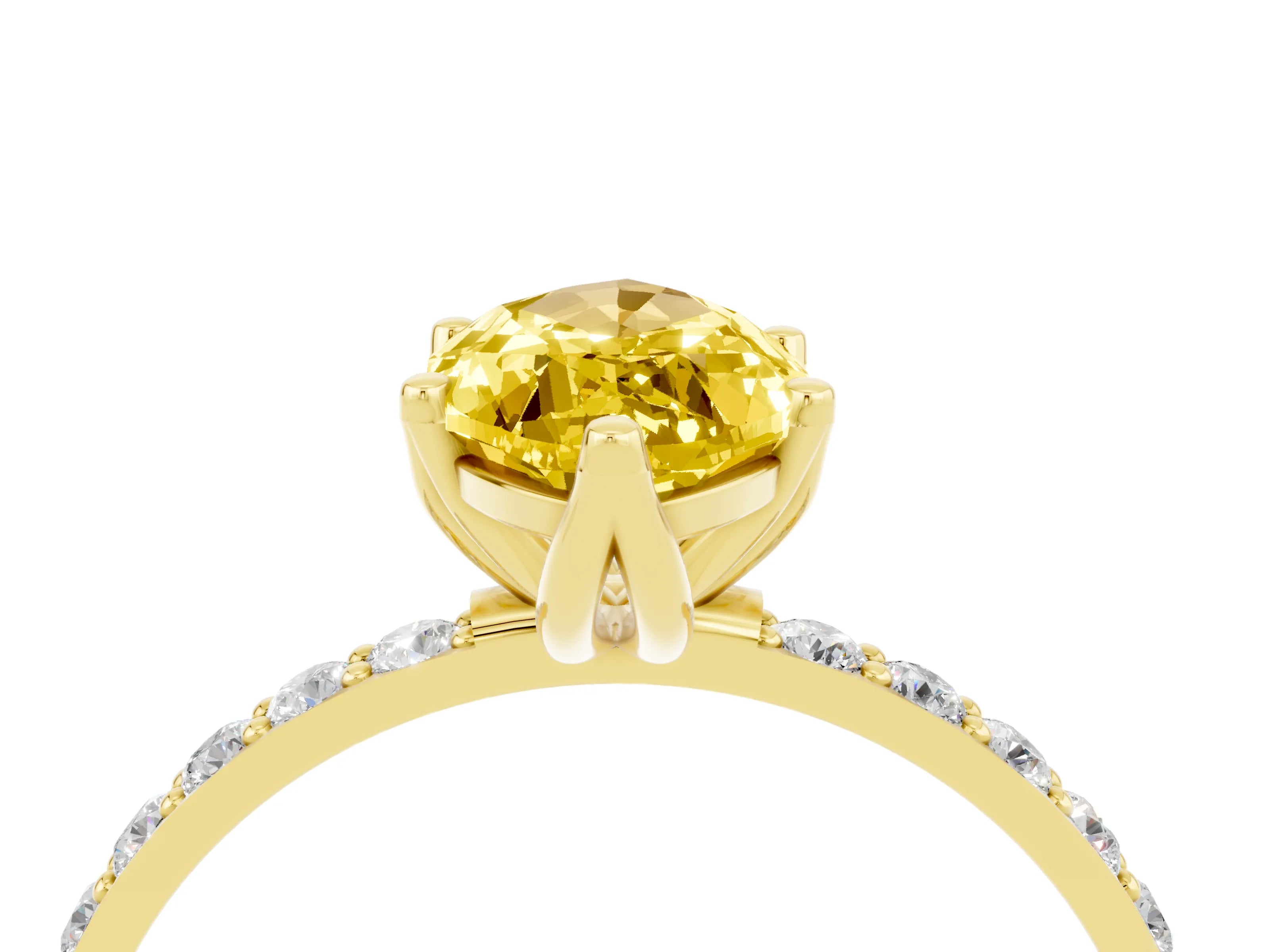 Yellow gold Marquise Cut Yellow Sapphire Solitaire Engagement Ring with Pavé Band and Prong Setting_4