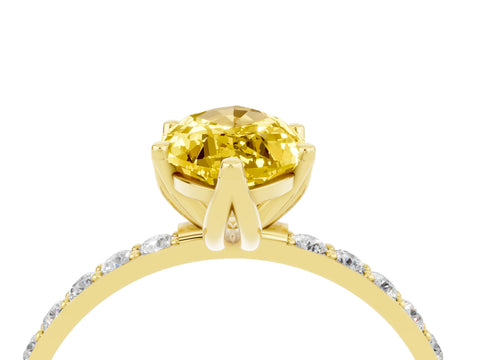Yellow gold Marquise Cut Yellow Sapphire Solitaire Engagement Ring with Pavé Band and Prong Setting_4
