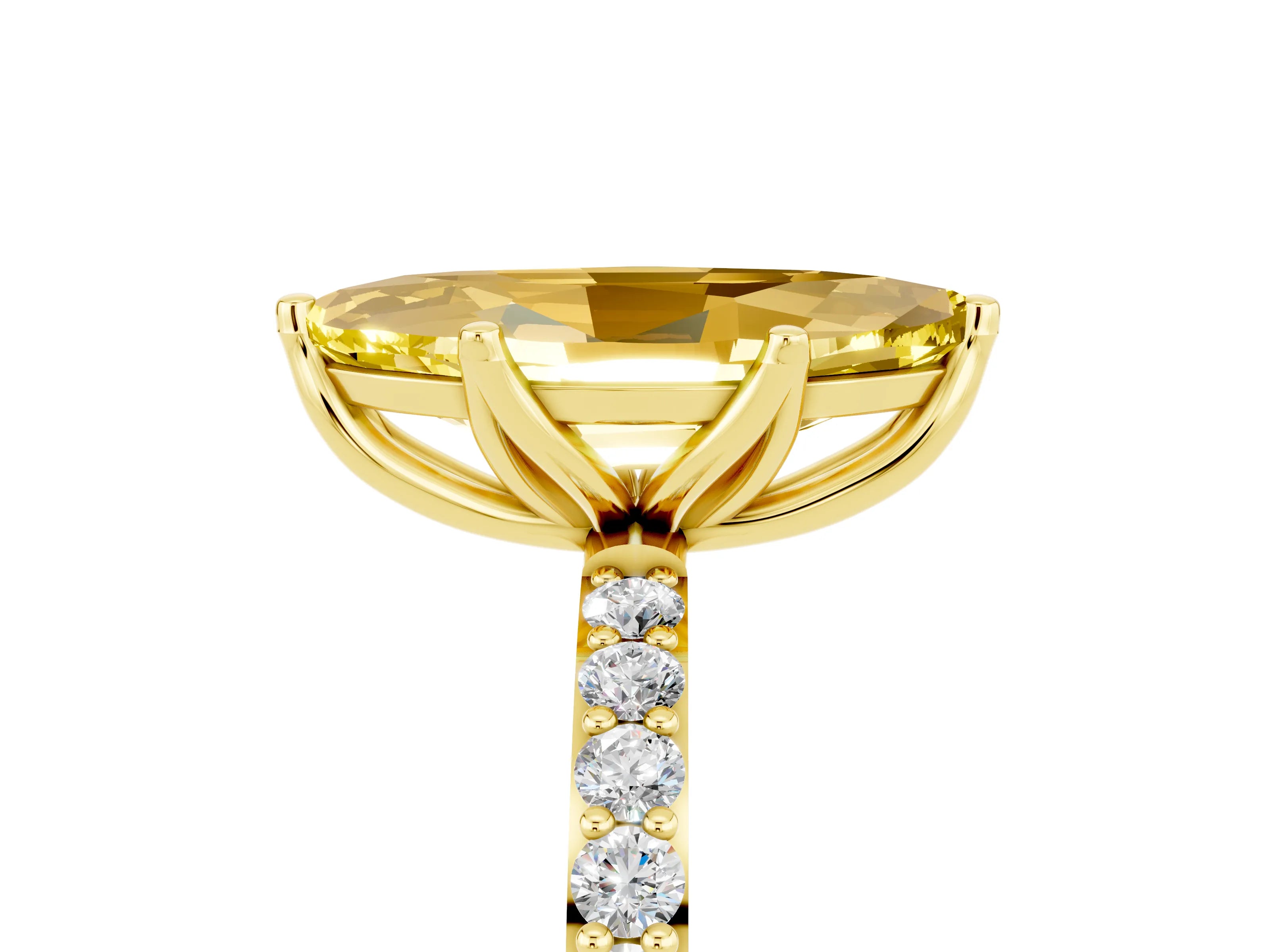 Yellow gold Marquise Cut Yellow Sapphire Solitaire Engagement Ring with Pavé Band and Prong Setting_5