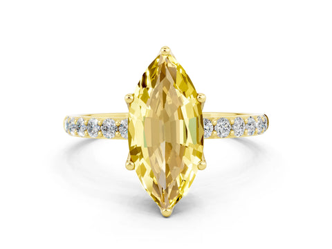 Yellow gold Marquise Cut Yellow Sapphire Solitaire Engagement Ring with Pavé Band and Prong Setting