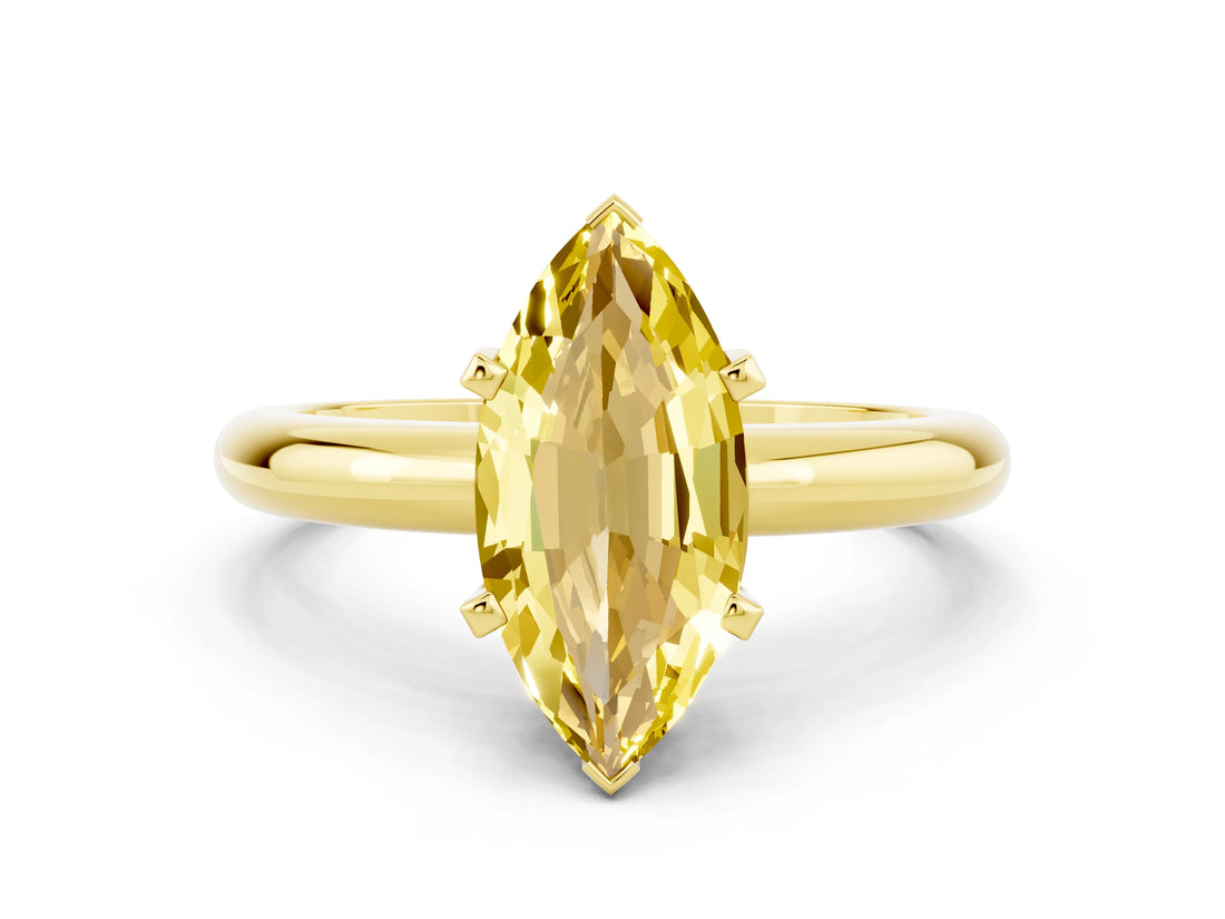 Yellow gold Marquise Cut Yellow Sapphire Solitaire Engagement Ring with Round Band and Four-Prong Setting_24