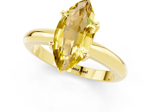 Yellow gold Marquise Cut Yellow Sapphire Solitaire Engagement Ring with Round Band and Four-Prong Setting