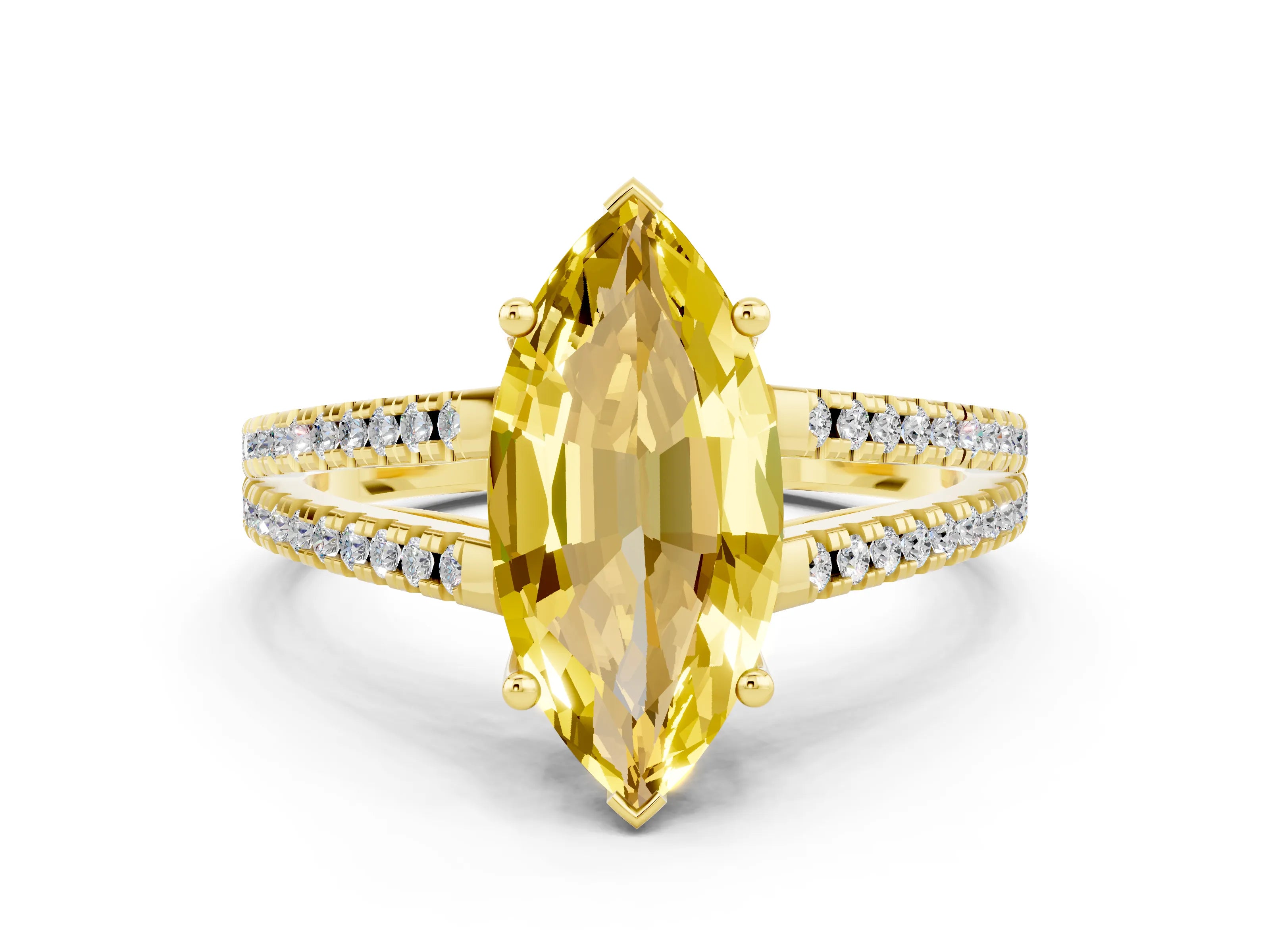 Yellow gold Marquise Cut Yellow Sapphire Solitaire Engagement Ring with Split Shank Pavé Band_12