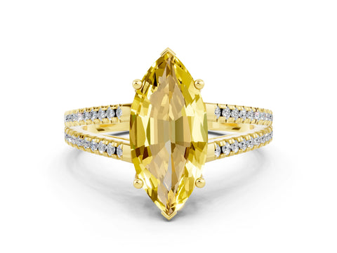 Yellow gold Marquise Cut Yellow Sapphire Solitaire Engagement Ring with Split Shank Pavé Band_12