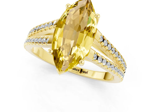 Yellow gold Marquise Cut Yellow Sapphire Solitaire Engagement Ring with Split Shank Pavé Band_13