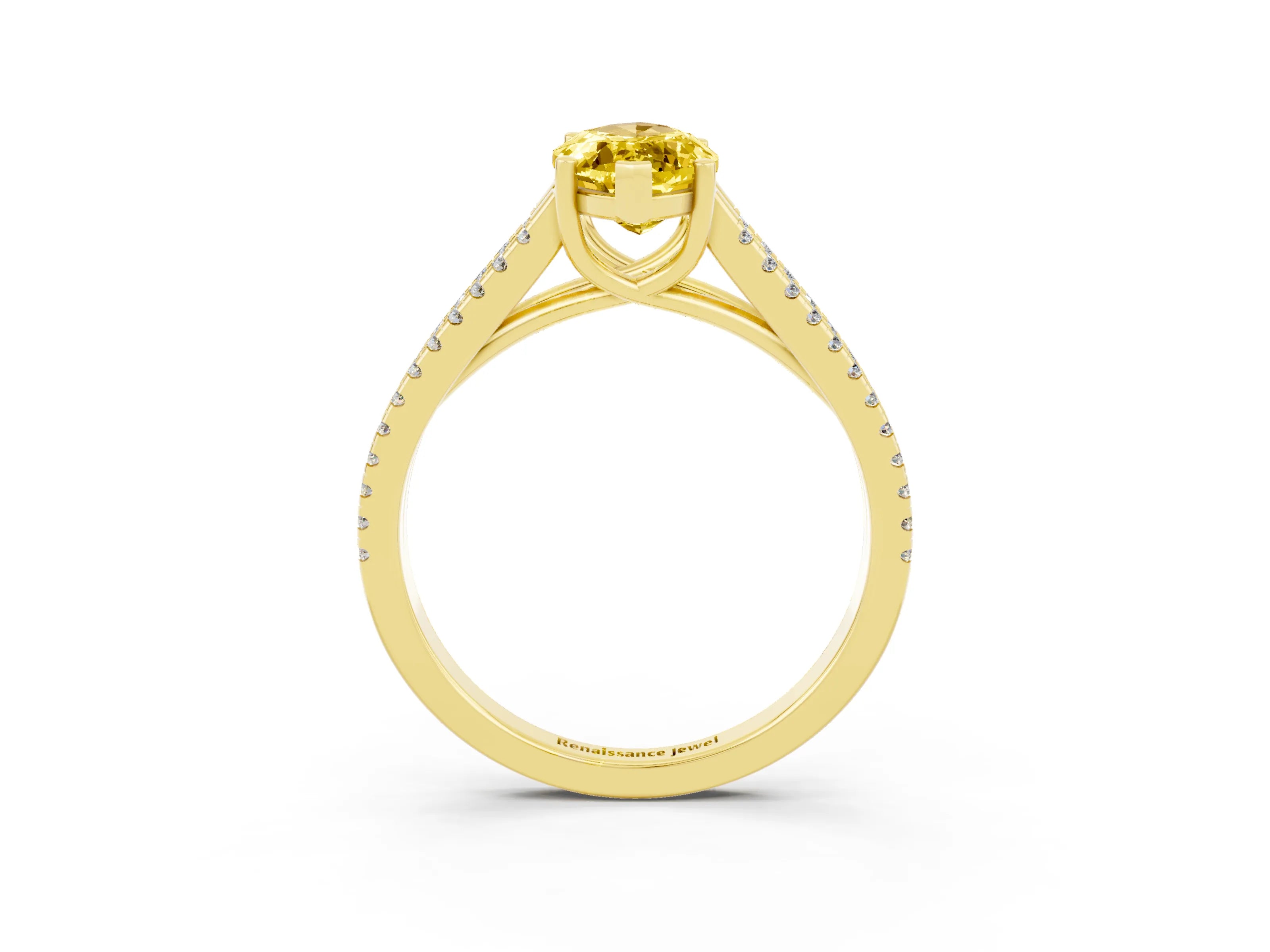 Yellow gold Marquise Cut Yellow Sapphire Solitaire Engagement Ring with Split Shank Pavé Band_15