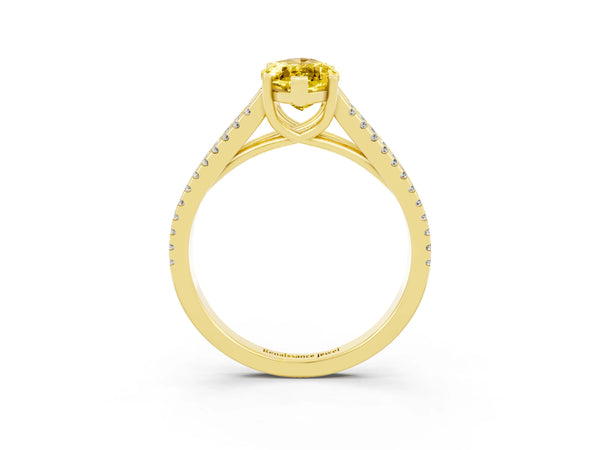 Yellow gold Marquise Cut Yellow Sapphire Solitaire Engagement Ring with Split Shank Pavé Band