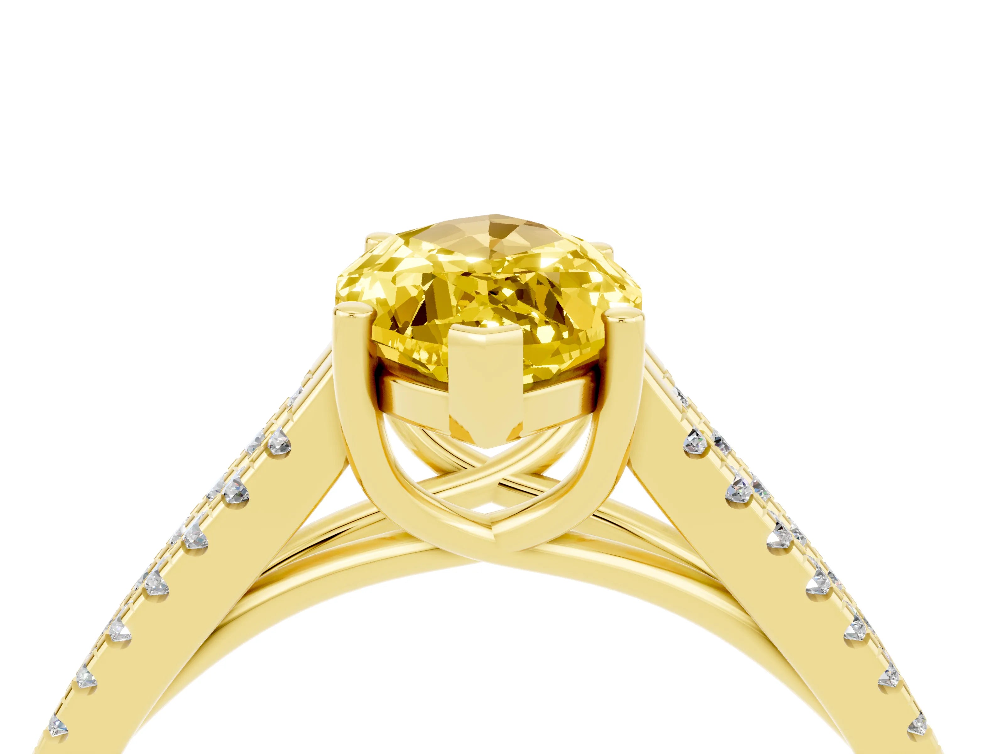 Yellow gold Marquise Cut Yellow Sapphire Solitaire Engagement Ring with Split Shank Pavé Band_16