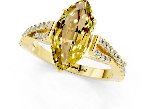 Yellow gold Marquise Cut Yellow Sapphire Solitaire Engagement Ring with Twisted Pavé Band and Four-Prong Setting_13