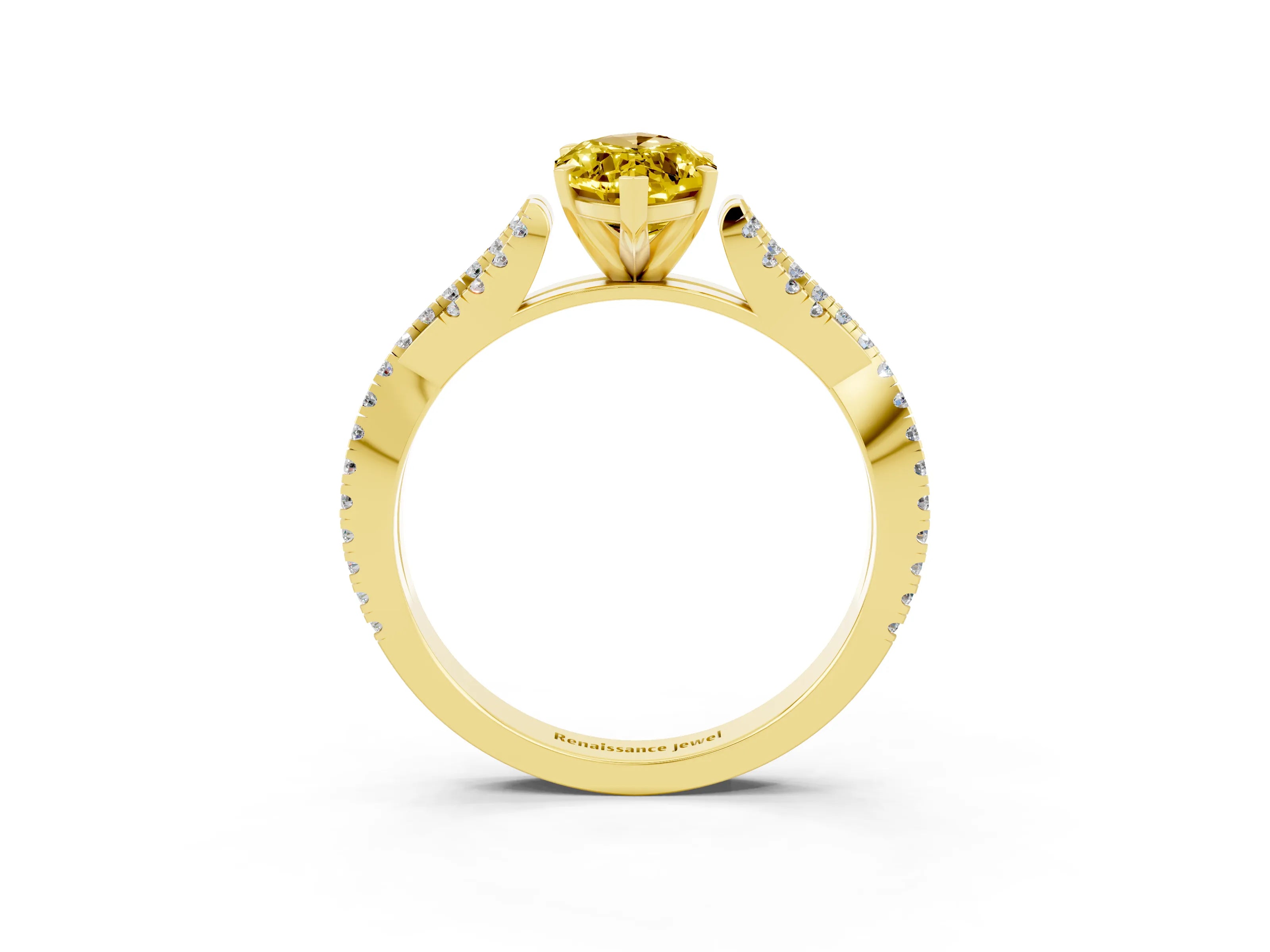 Yellow gold Marquise Cut Yellow Sapphire Solitaire Engagement Ring with Twisted Pavé Band and Four-Prong Setting_15