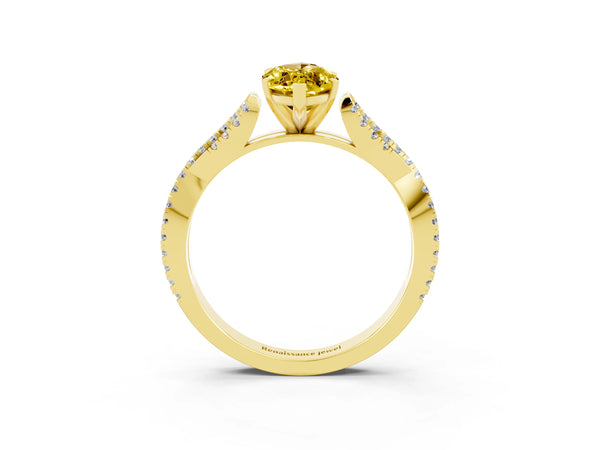 Yellow gold Marquise Cut Yellow Sapphire Solitaire Engagement Ring with Twisted Pavé Band and Four-Prong Setting