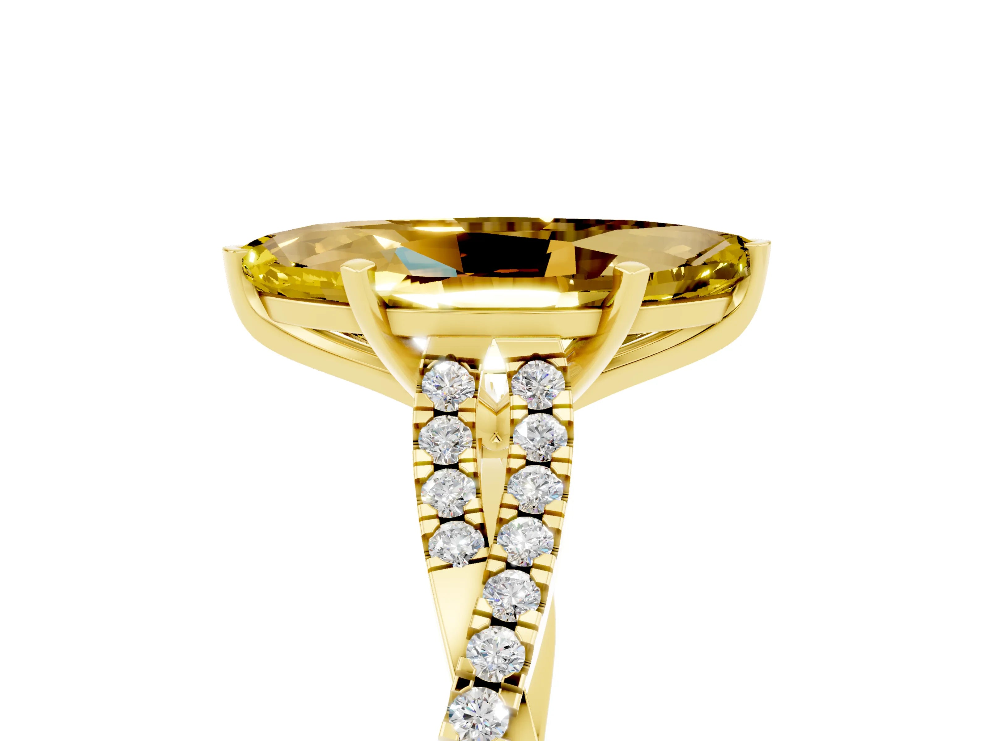 Yellow gold Marquise Cut Yellow Sapphire Solitaire Engagement Ring with Twisted Pavé Band and Four-Prong Setting_17