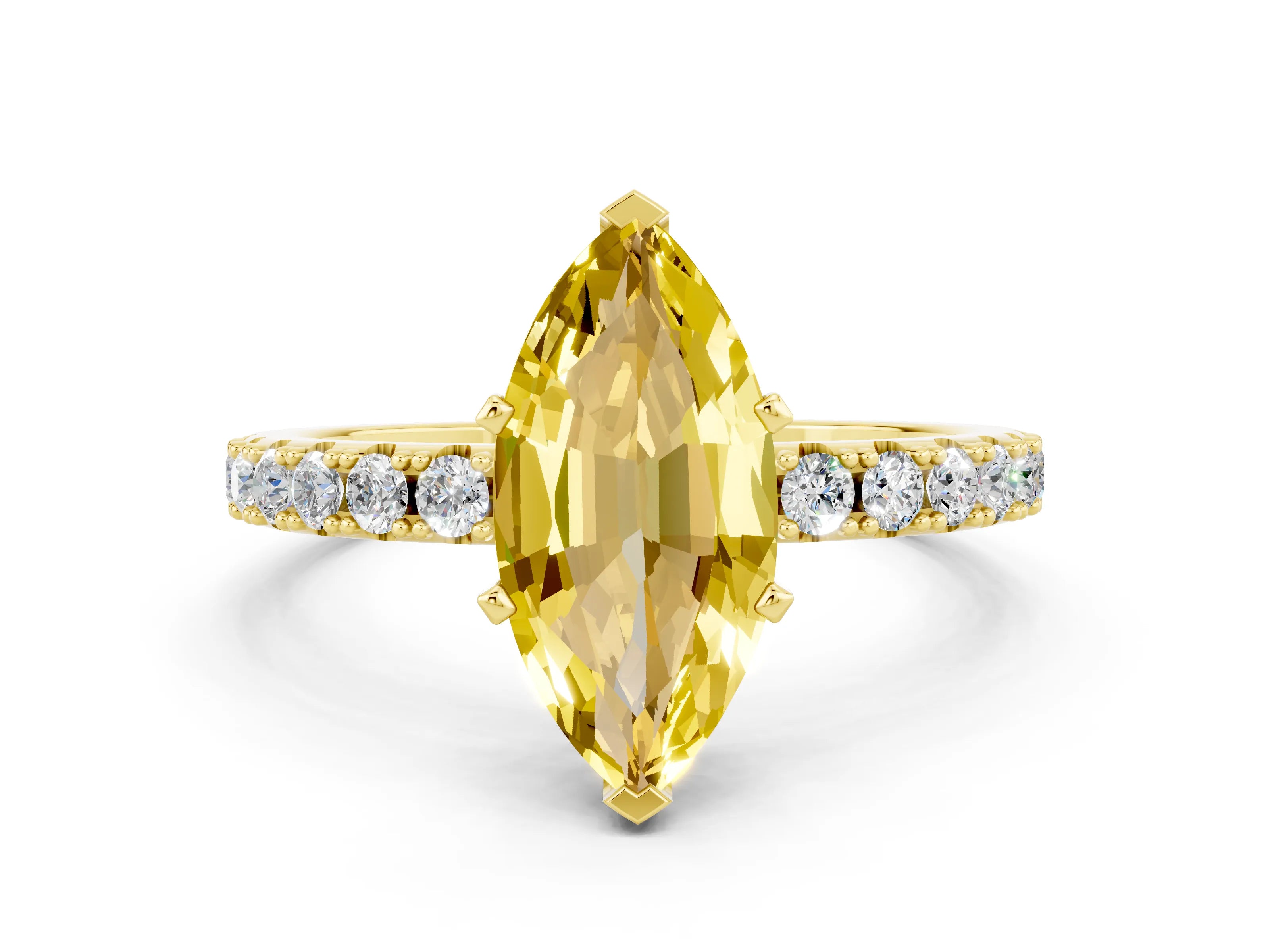 Yellow gold Marquise Cut Yellow Sapphire Solitaire Pavé Band with Four-Prong Setting_24