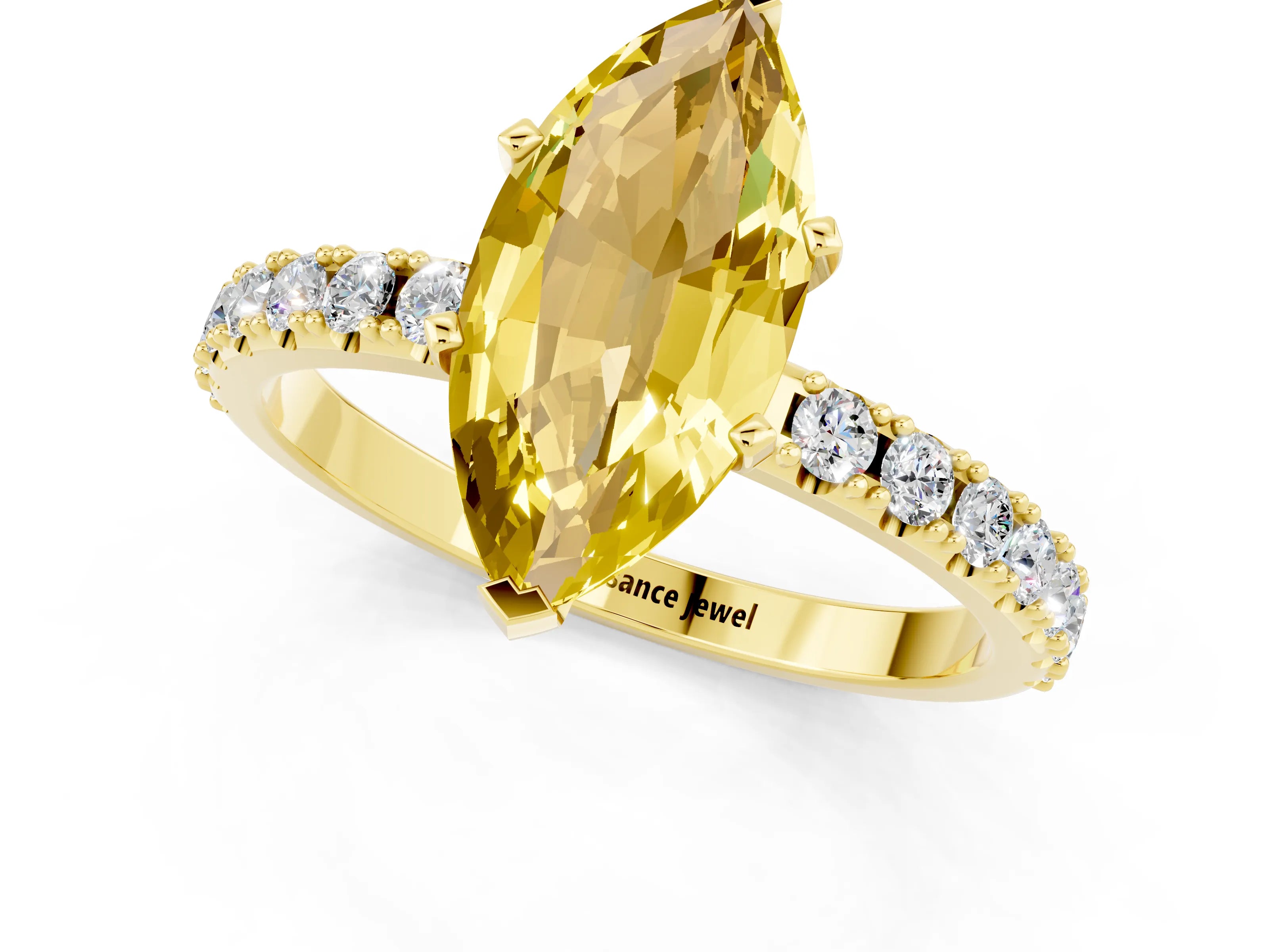 Yellow gold Marquise Cut Yellow Sapphire Solitaire Pavé Band with Four-Prong Setting_25