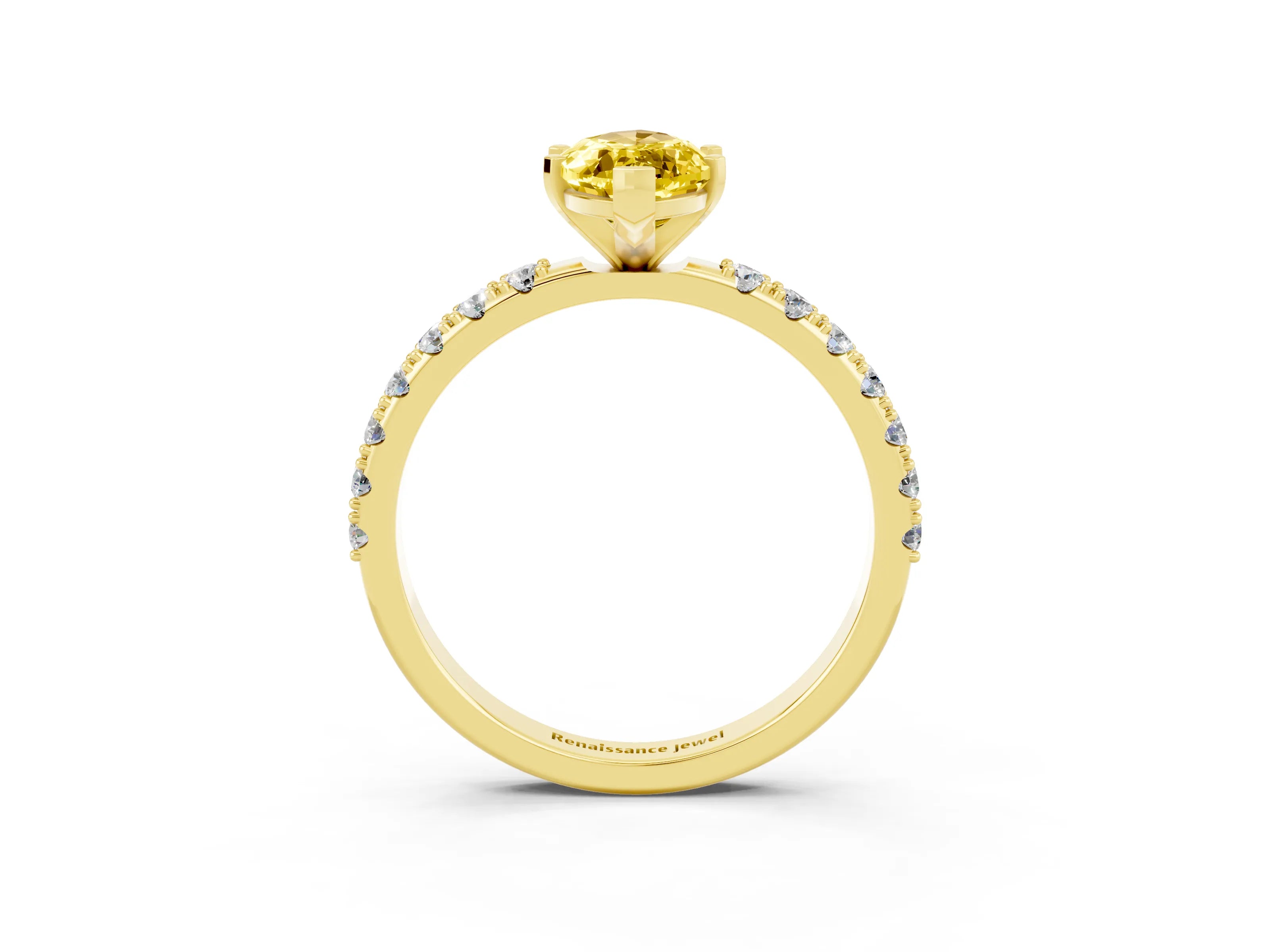 Yellow gold Marquise Cut Yellow Sapphire Solitaire Pavé Band with Four-Prong Setting_27