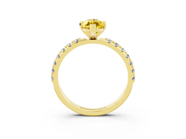 Yellow gold Marquise Cut Yellow Sapphire Solitaire Pavé Band with Four-Prong Setting