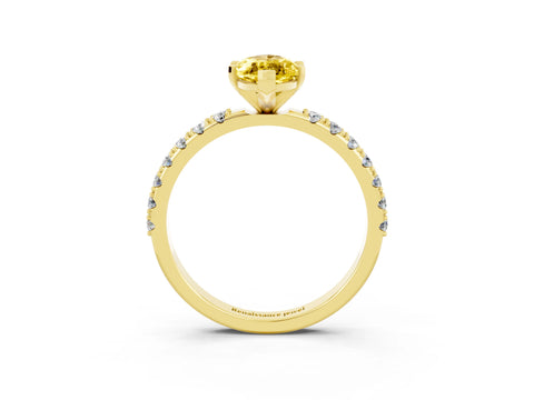 Yellow gold Marquise Cut Yellow Sapphire Solitaire Pavé Band with Four-Prong Setting_27