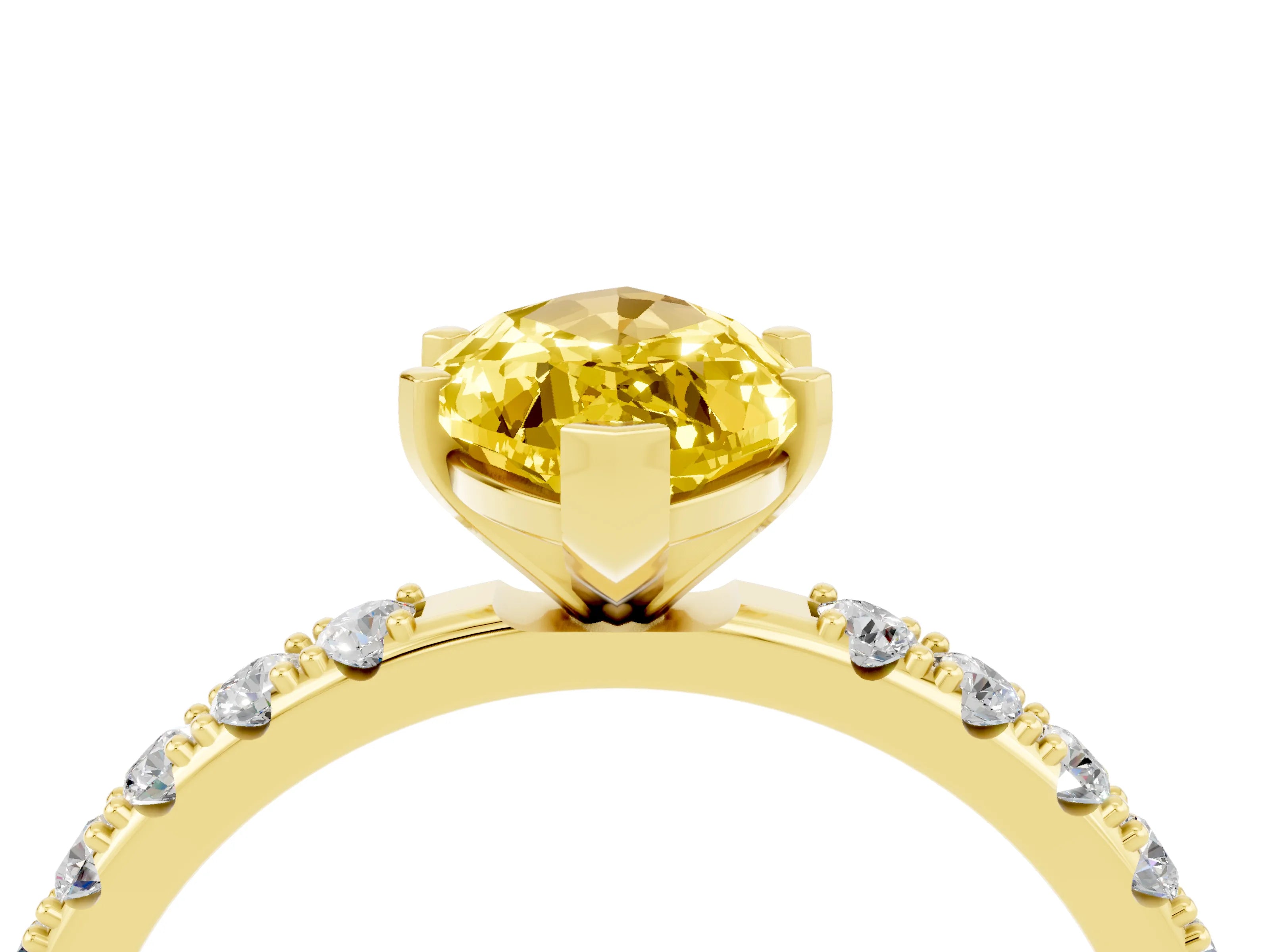 Yellow gold Marquise Cut Yellow Sapphire Solitaire Pavé Band with Four-Prong Setting_28