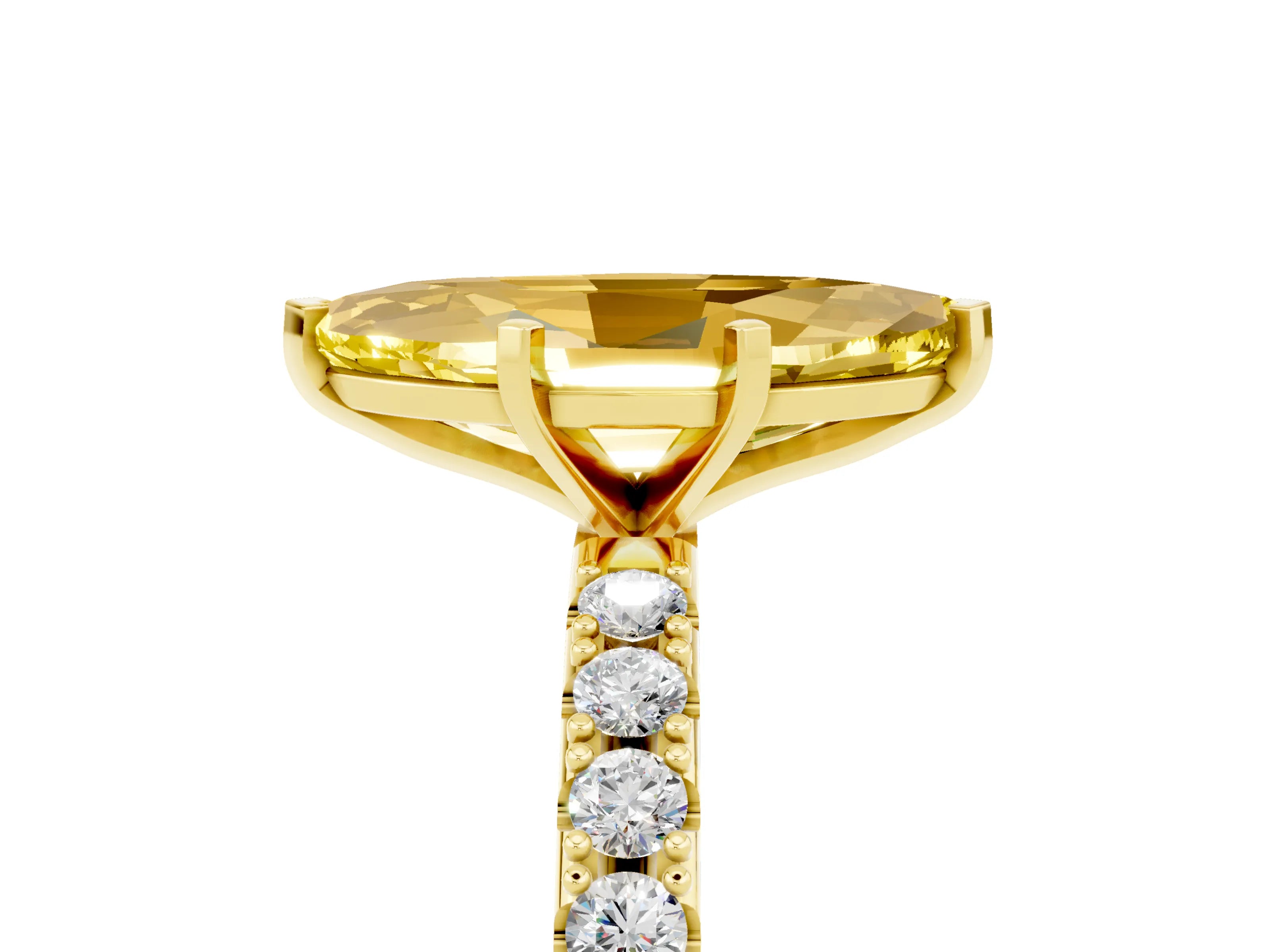 Yellow gold Marquise Cut Yellow Sapphire Solitaire Pavé Band with Four-Prong Setting_29
