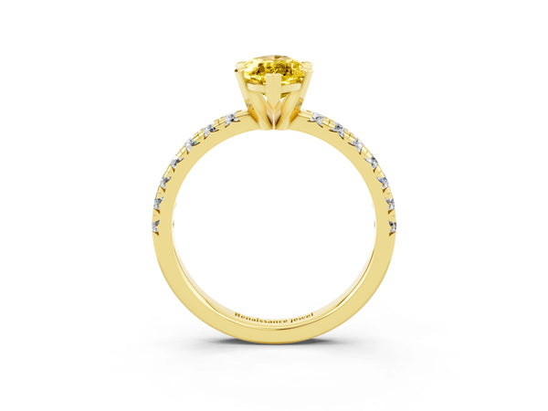 Yellow gold Marquise Cut Yellow Sapphire Solitaire Pavé Engagement Ring with Round Band and Prong Setting