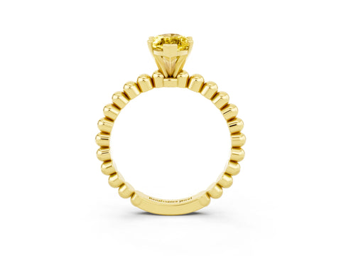 Yellow gold Marquise Cut Yellow Sapphire Solitaire Ring with Beaded Band and Prong Setting_3