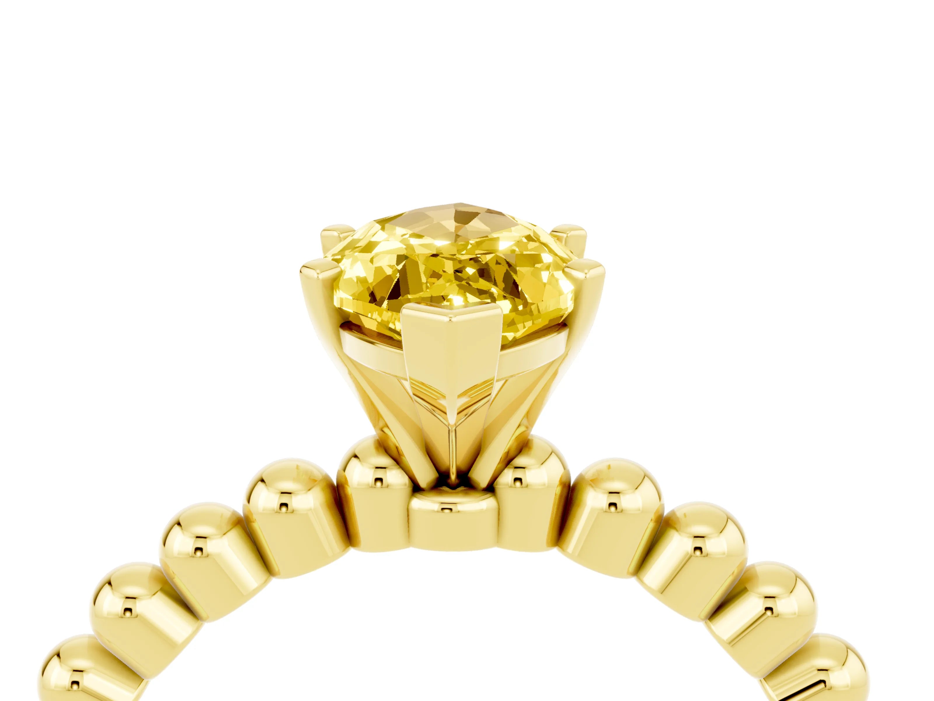 Yellow gold Marquise Cut Yellow Sapphire Solitaire Ring with Beaded Band and Prong Setting_4