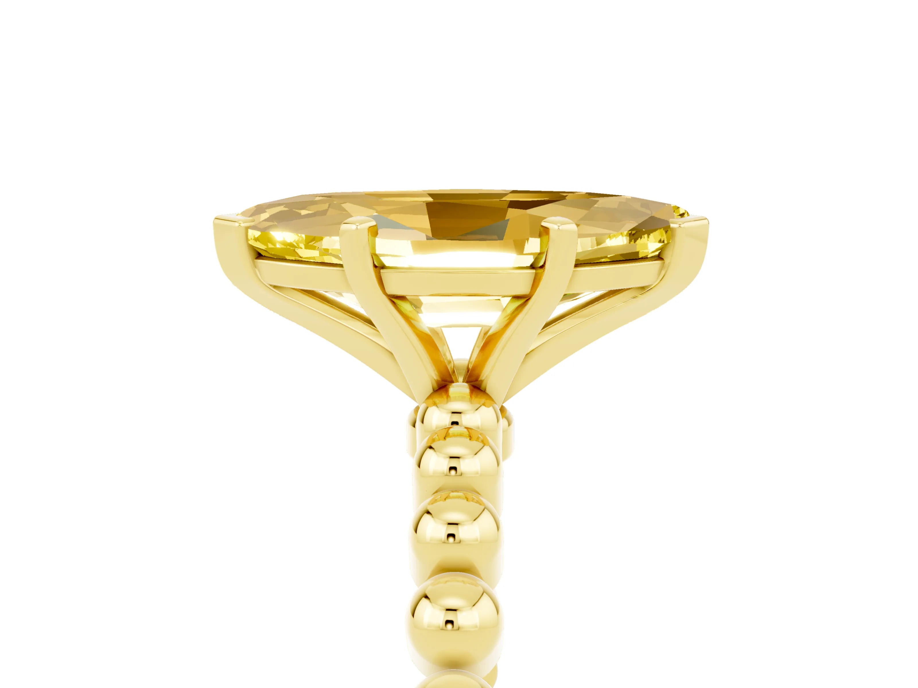 Yellow gold Marquise Cut Yellow Sapphire Solitaire Ring with Beaded Band and Prong Setting_5