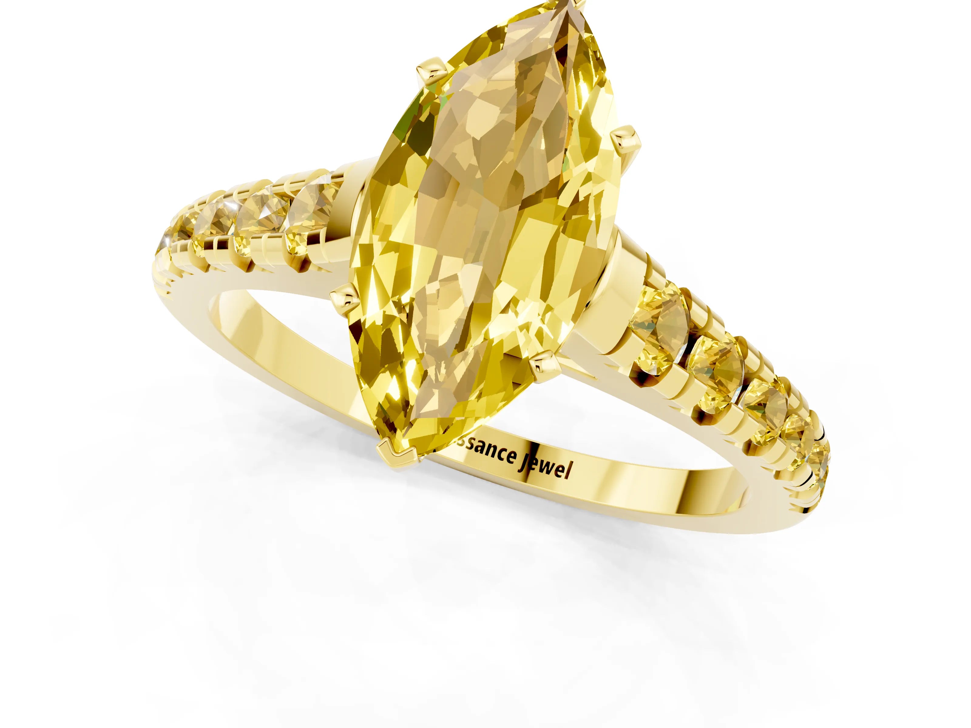 Yellow gold Marquise Cut Yellow Sapphire Solitaire Ring with Cathedral Setting and Pavé Band_1