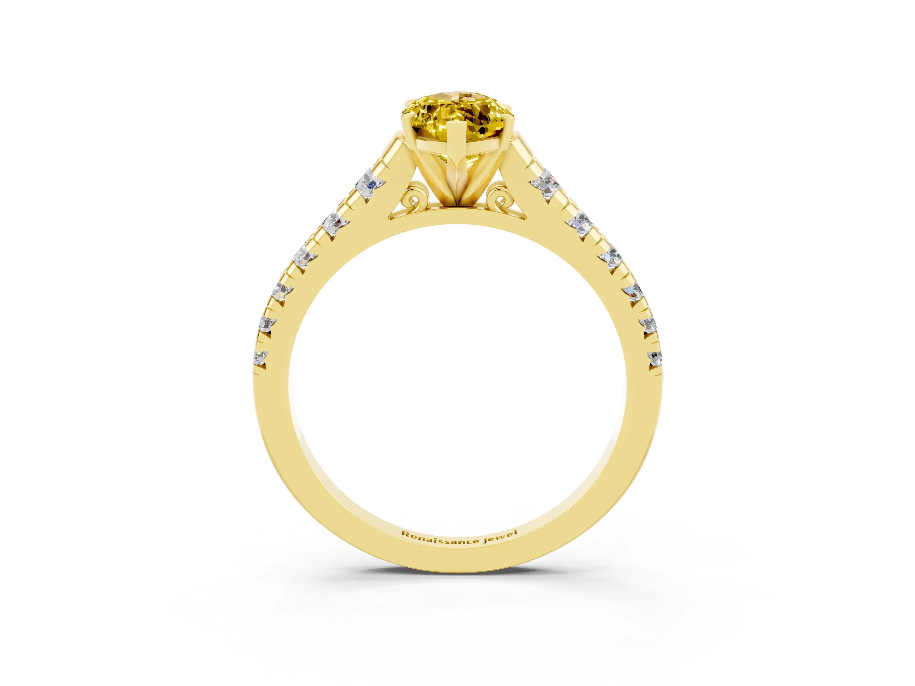 Yellow gold Marquise Cut Yellow Sapphire Solitaire Ring with Cathedral Setting and Pavé Band_27