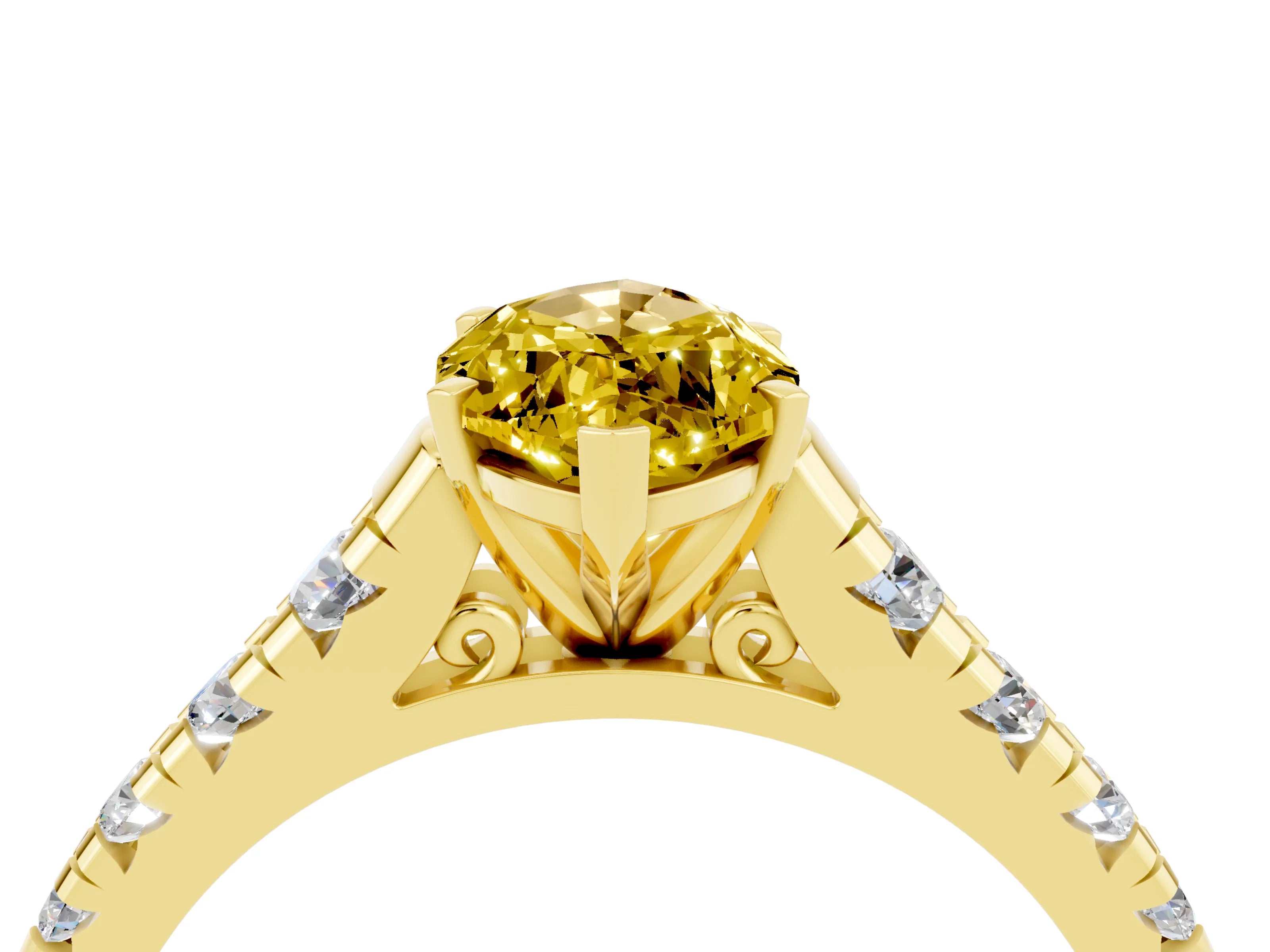Yellow gold Marquise Cut Yellow Sapphire Solitaire Ring with Cathedral Setting and Pavé Band_28