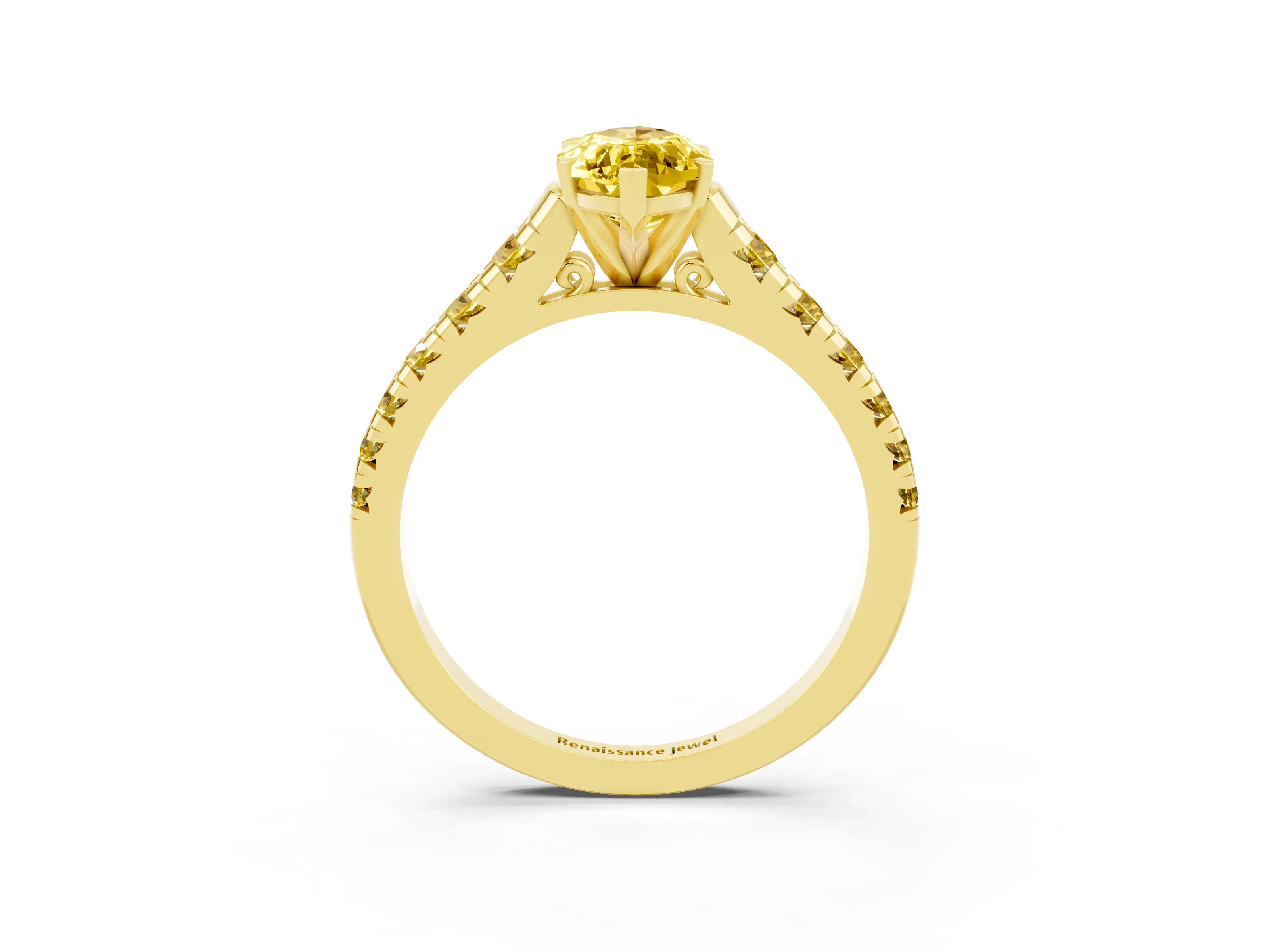 Yellow gold Marquise Cut Yellow Sapphire Solitaire Ring with Cathedral Setting and Pavé Band_3