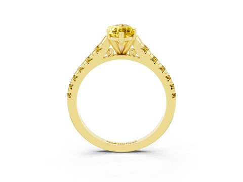 Yellow gold Marquise Cut Yellow Sapphire Solitaire Ring with Cathedral Setting and Pavé Band_3