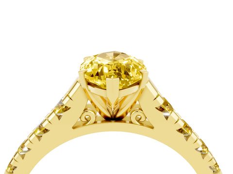 Yellow gold Marquise Cut Yellow Sapphire Solitaire Ring with Cathedral Setting and Pavé Band_4
