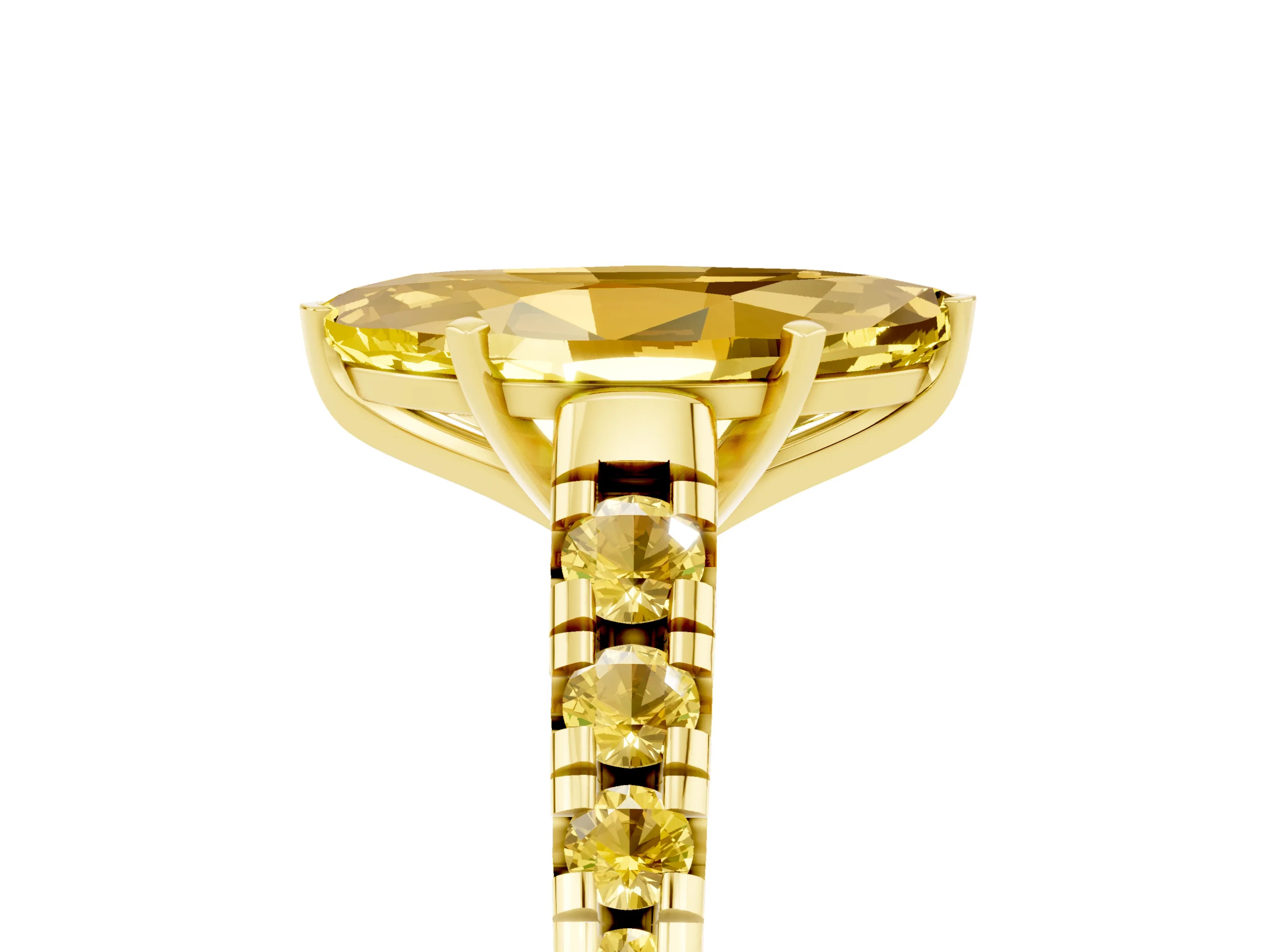 Yellow gold Marquise Cut Yellow Sapphire Solitaire Ring with Cathedral Setting and Pavé Band_5