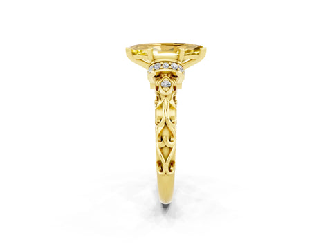 Yellow gold Marquise Cut Yellow Sapphire Solitaire Ring with Filigree Band and Four-Prong Setting_72