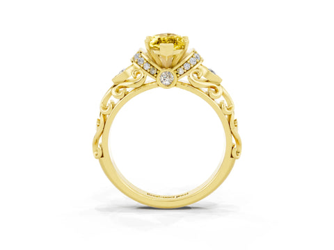 Yellow gold Marquise Cut Yellow Sapphire Solitaire Ring with Filigree Band and Four-Prong Setting_73