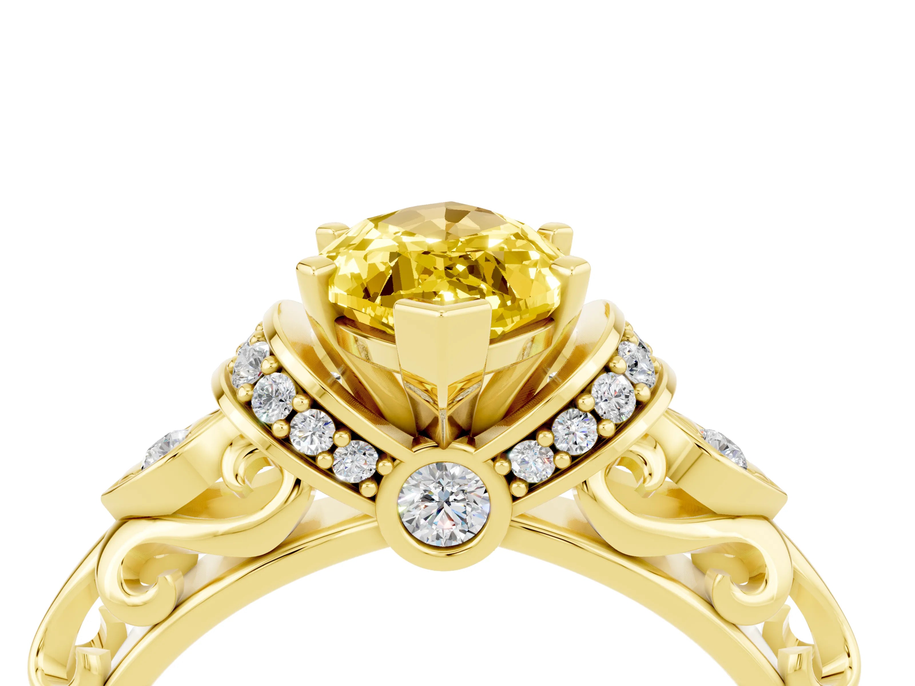 Yellow gold Marquise Cut Yellow Sapphire Solitaire Ring with Filigree Band and Four-Prong Setting_74