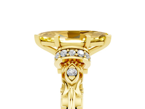 Yellow gold Marquise Cut Yellow Sapphire Solitaire Ring with Filigree Band and Four-Prong Setting_75