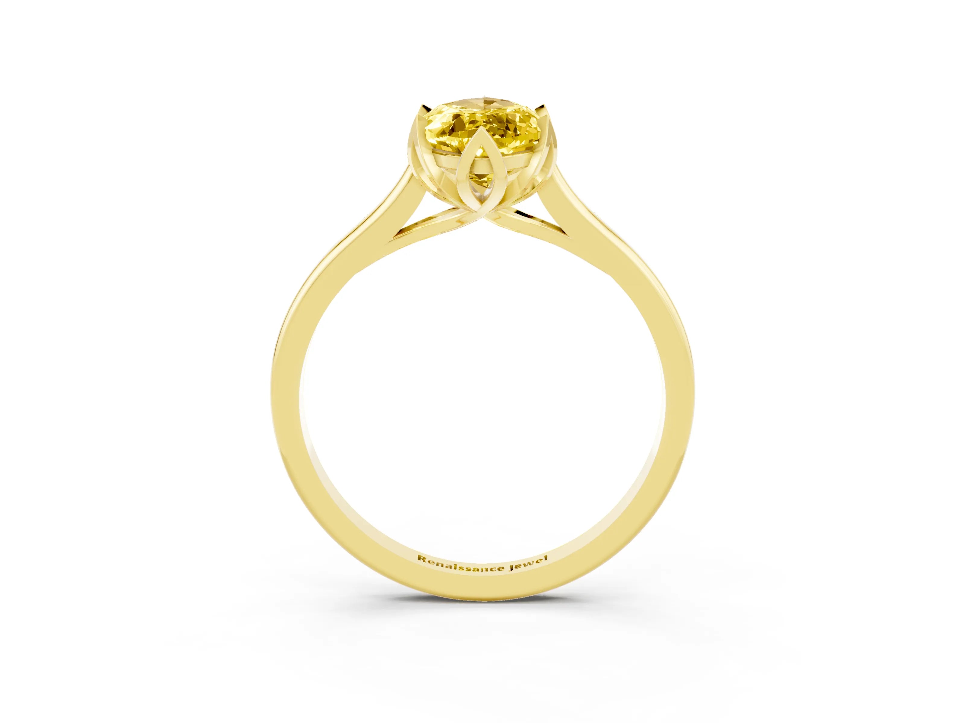Yellow gold Marquise Cut Yellow Sapphire Solitaire Ring with Flower Prong Setting and Classic Band_15