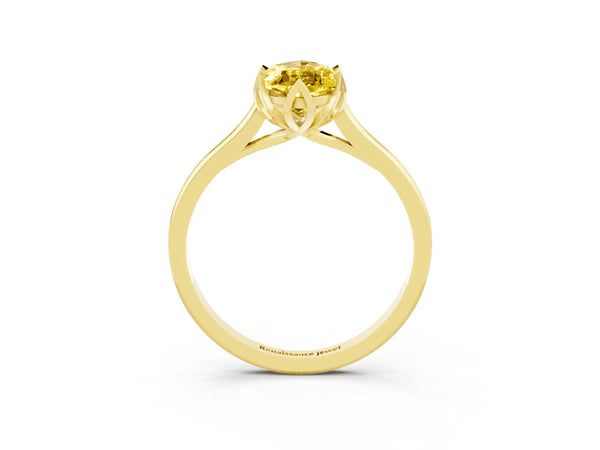 Yellow gold Marquise Cut Yellow Sapphire Solitaire Ring with Flower Prong Setting and Classic Band