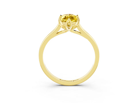 Yellow gold Marquise Cut Yellow Sapphire Solitaire Ring with Flower Prong Setting and Classic Band_15