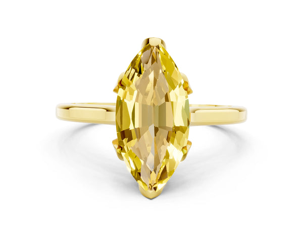 Yellow gold Marquise Cut Yellow Sapphire Solitaire Ring with Flower Prong Setting and Classic Band