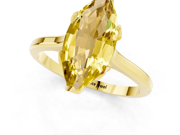 Yellow gold Marquise Cut Yellow Sapphire Solitaire Ring with Flower Prong Setting and Classic Band
