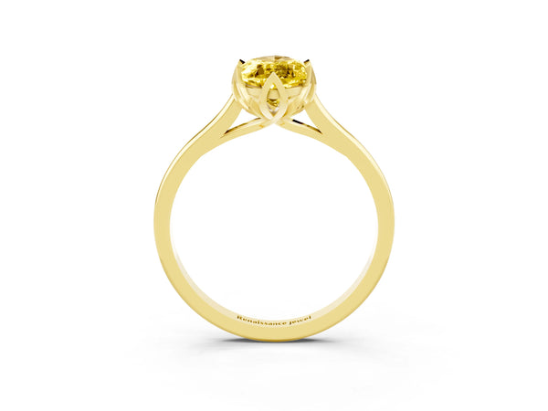 Yellow gold Marquise Cut Yellow Sapphire Solitaire Ring with Flower Prong Setting and Classic Band