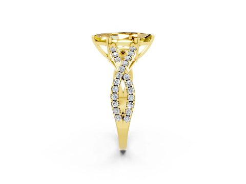 Yellow gold Marquise Cut Yellow Sapphire Solitaire Ring with Four-Prong Setting and Twisted Pavé Band_14