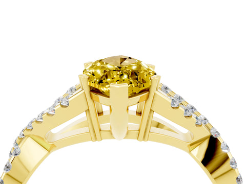 Yellow gold Marquise Cut Yellow Sapphire Solitaire Ring with Four-Prong Setting and Twisted Pavé Band_16