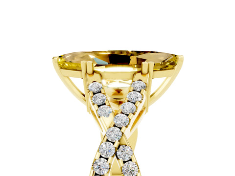 Yellow gold Marquise Cut Yellow Sapphire Solitaire Ring with Four-Prong Setting and Twisted Pavé Band_17