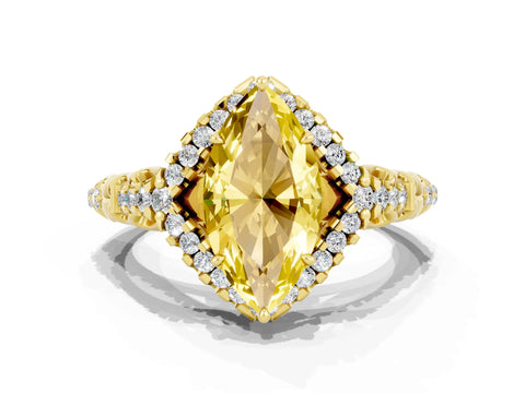 Yellow gold Marquise Cut Yellow Sapphire Solitaire Ring with Hidden Halo and Pavé Band_12