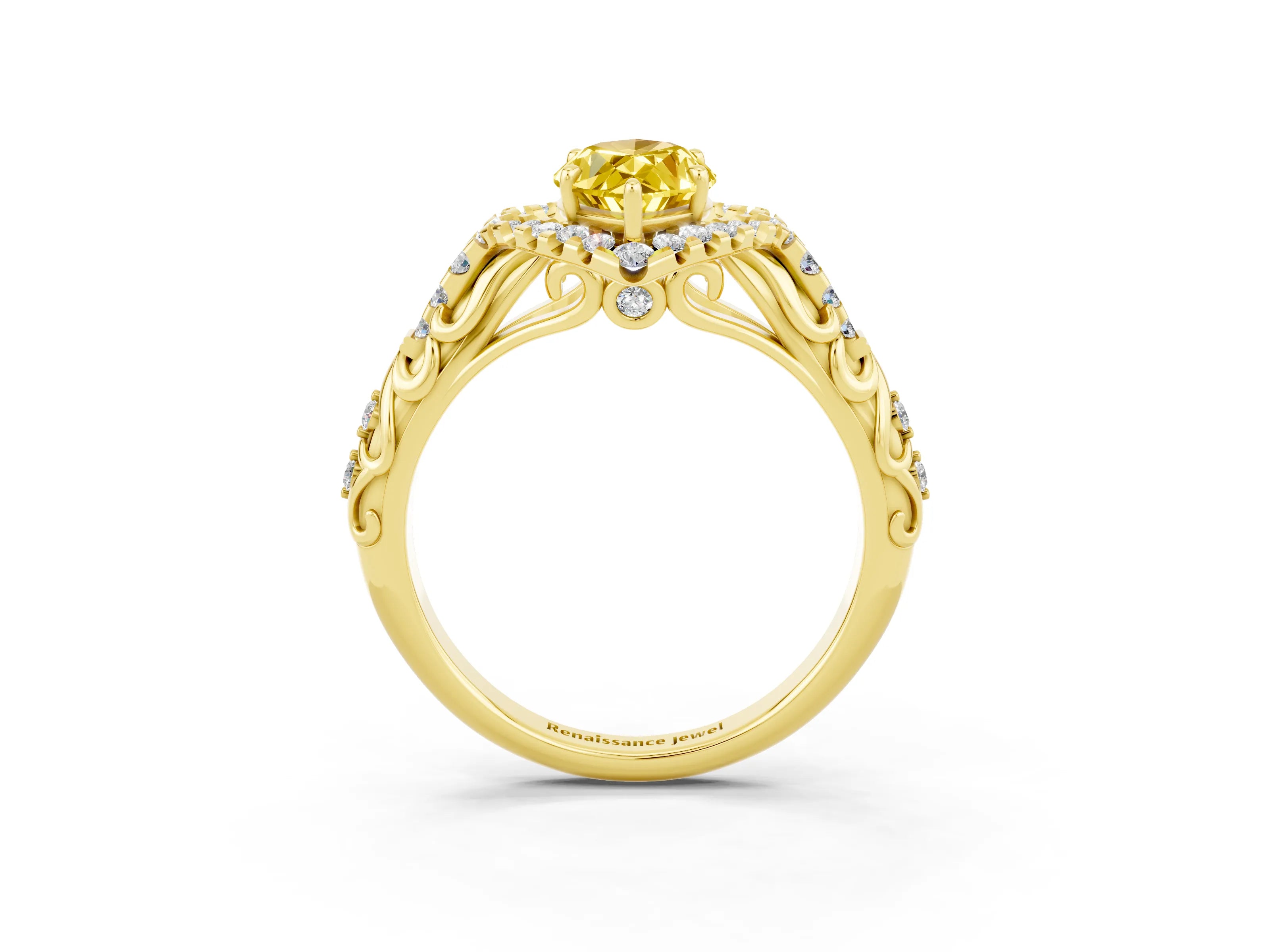 Yellow gold Marquise Cut Yellow Sapphire Solitaire Ring with Hidden Halo and Pavé Band_15